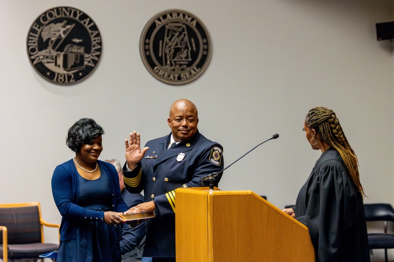 Fire Chief Johnny Morris is sworn in