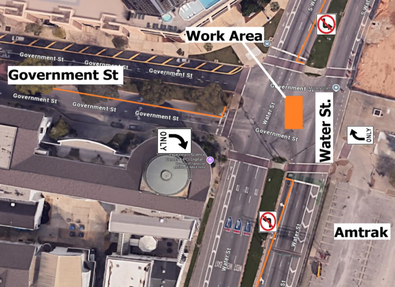 map of Government St and Water St