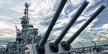 USS Alabama pictured with front cannons